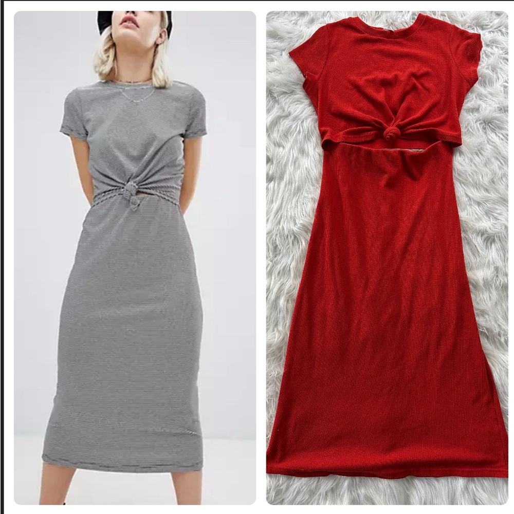 Emory Park Midi T-Shirt Dress With Tie Front Size Large